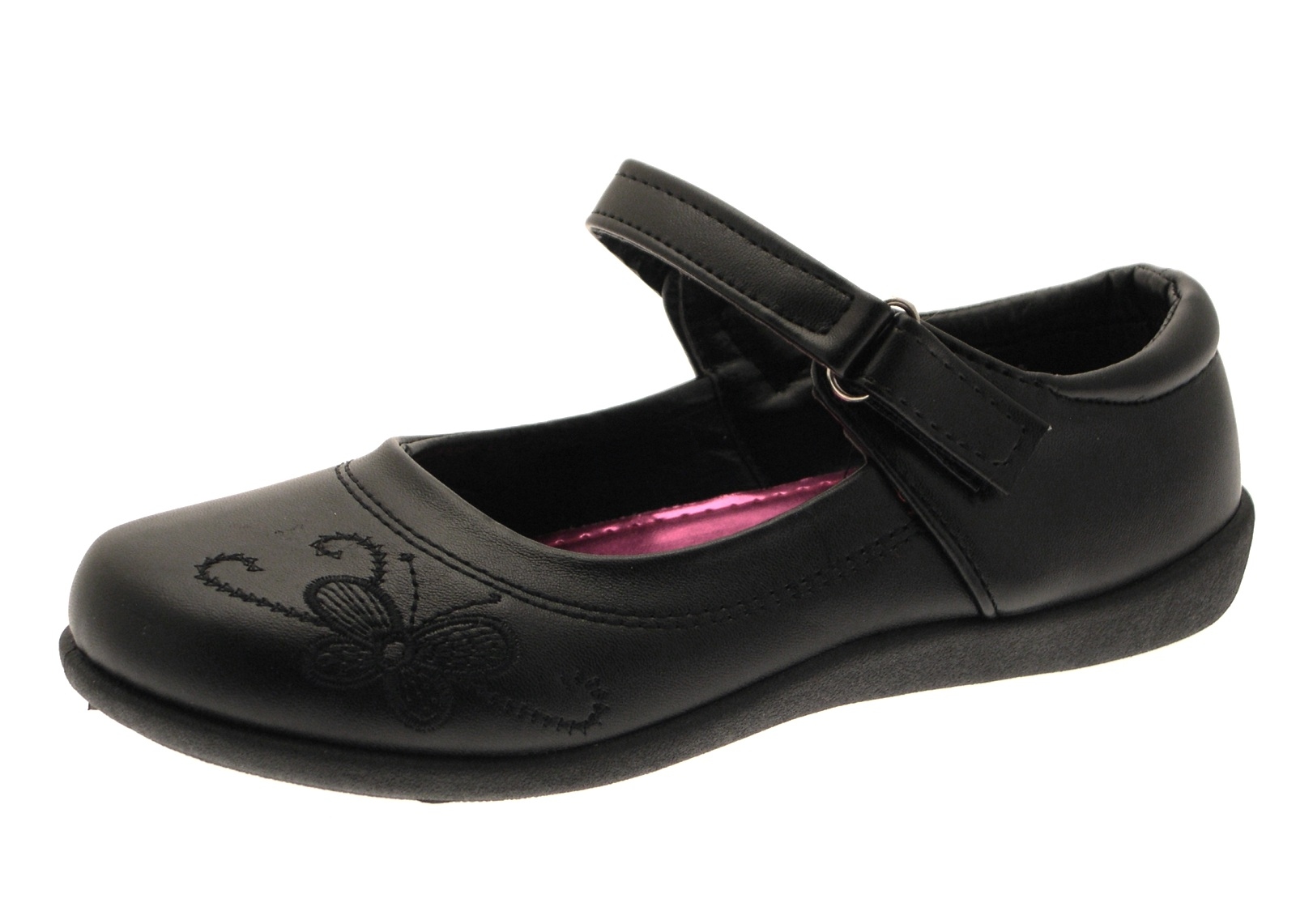Kids Girls Flat Black School Shoes Faux Leather Mary Jane Star Hearts Bows Size eBay